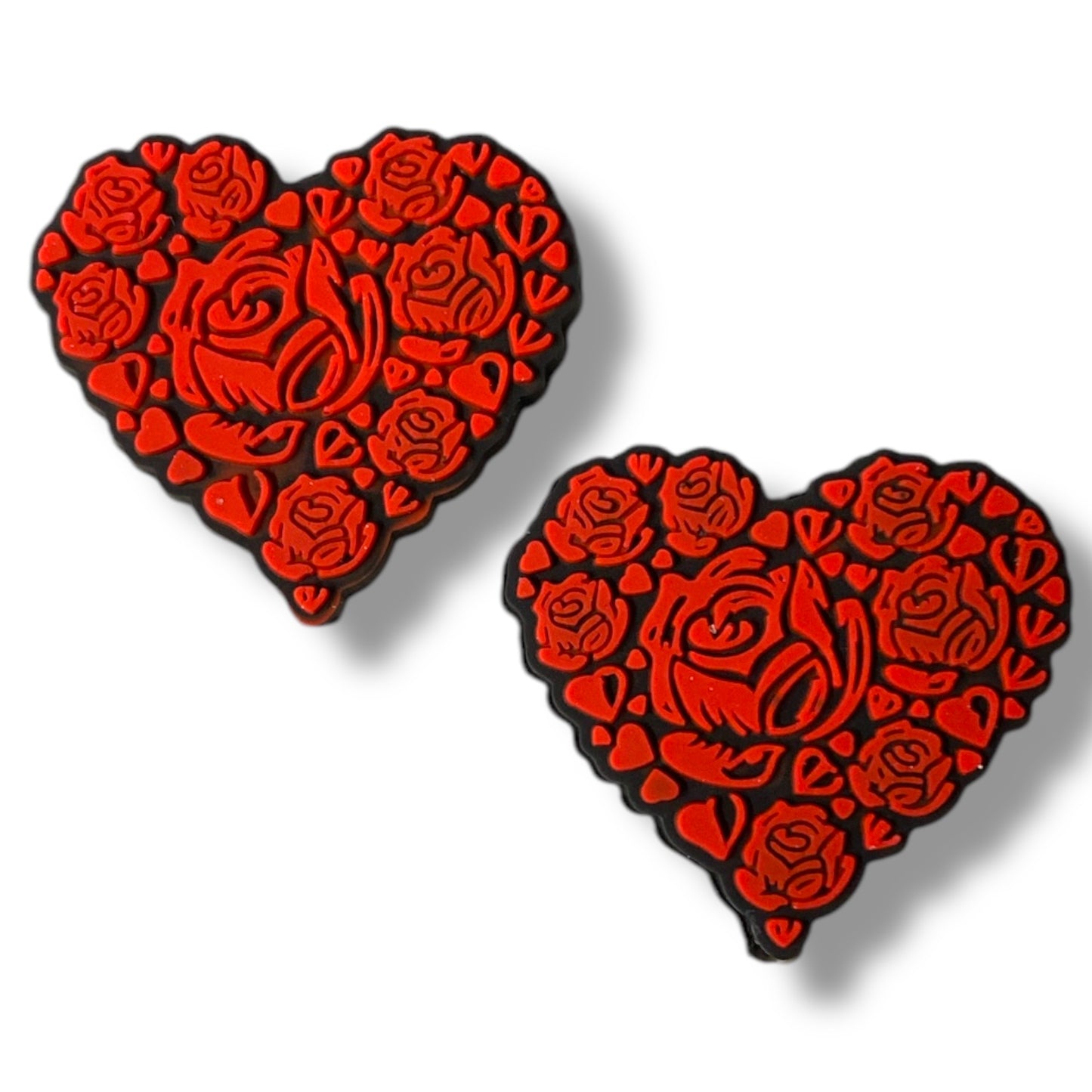 X1-  “Red Floral Heart” Silicone Focal Bead (1 Count)