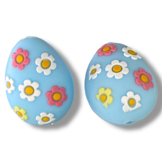 X34-  “Blue 3D Easter Egg” Silicone Focal Bead (1 Count)