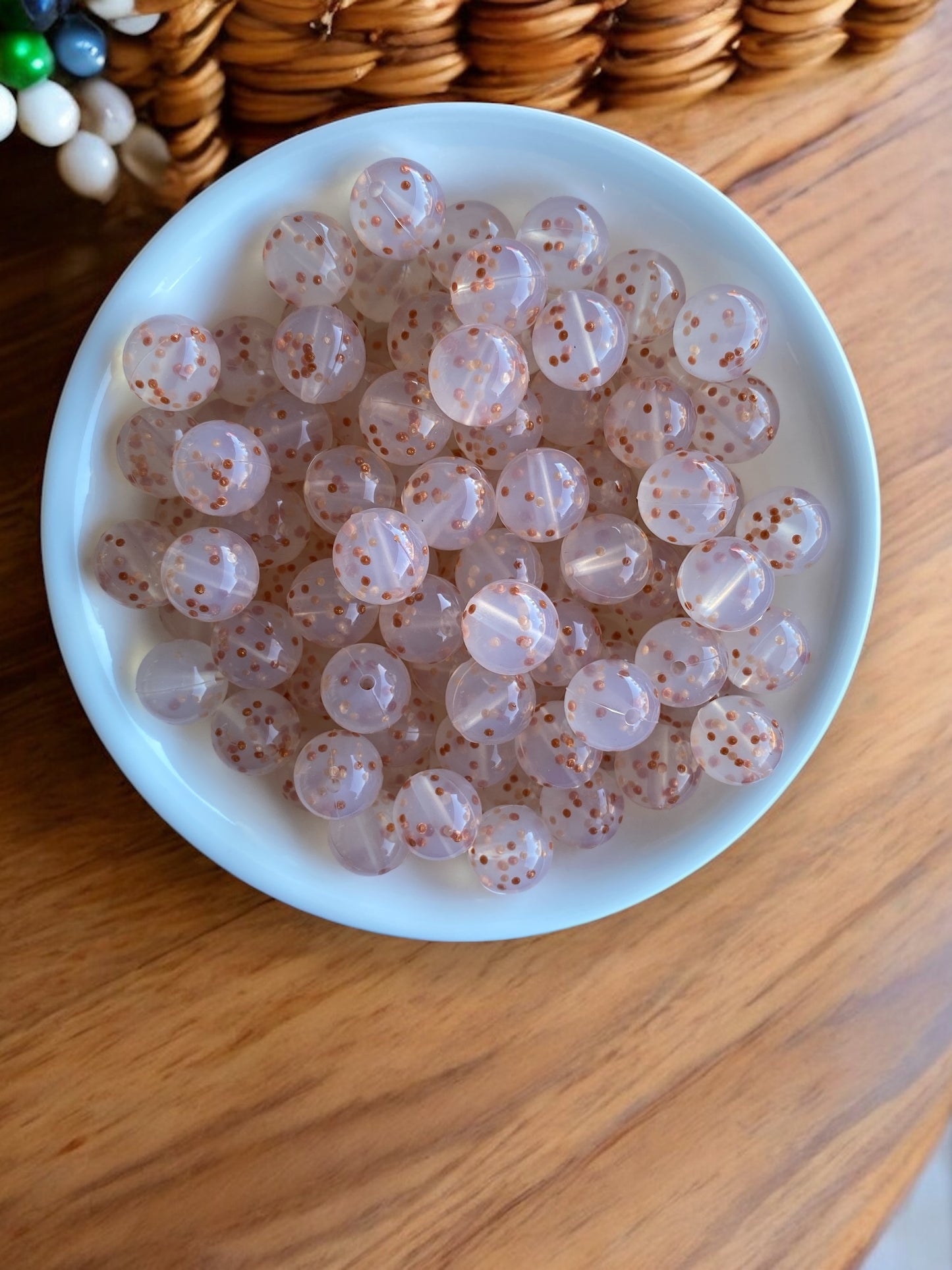 T61 - 15mm "Rose Gold Confetti" Silicone Beads