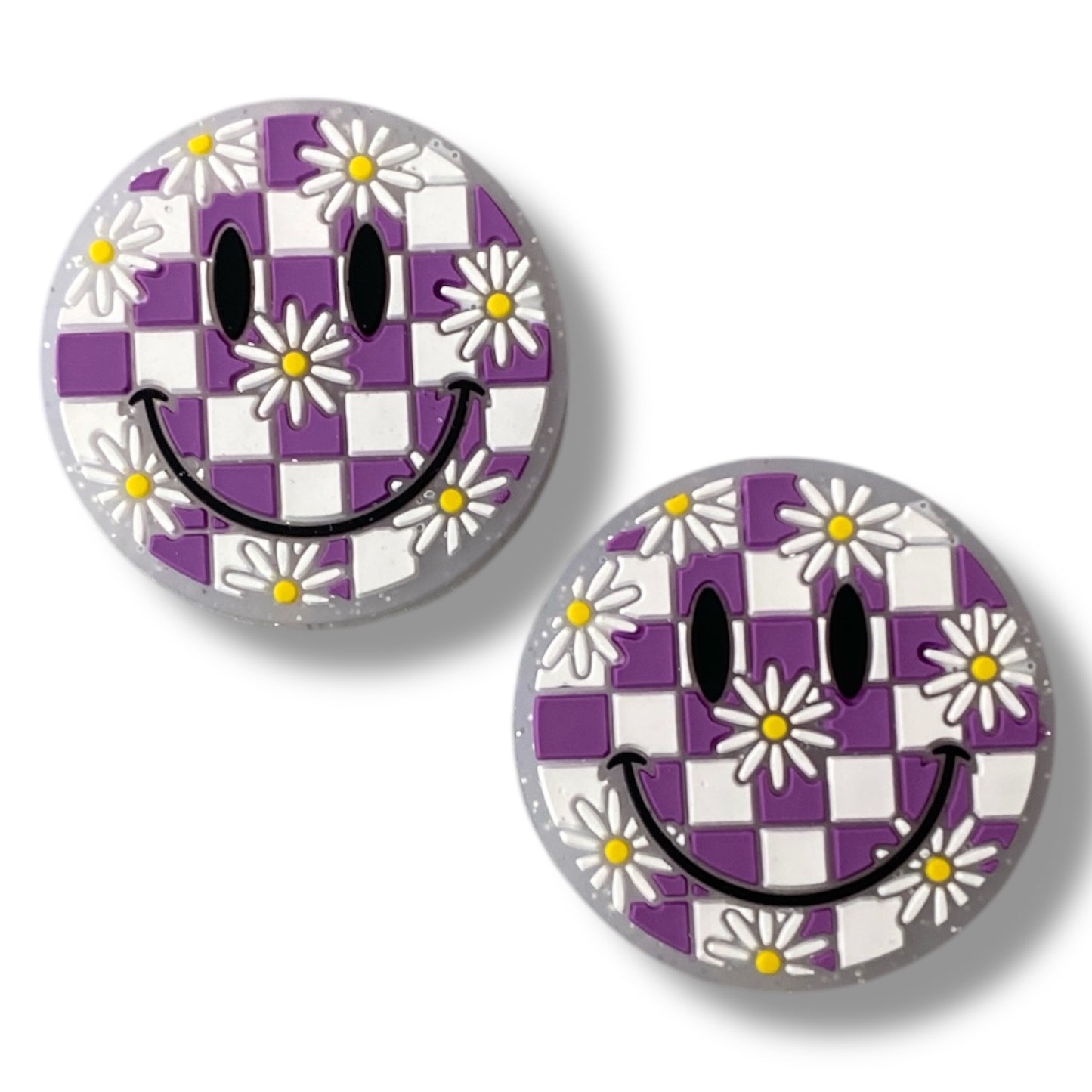 X69 - "Purple- Checkered Happy" Silicone Focal Bead (1 Count)