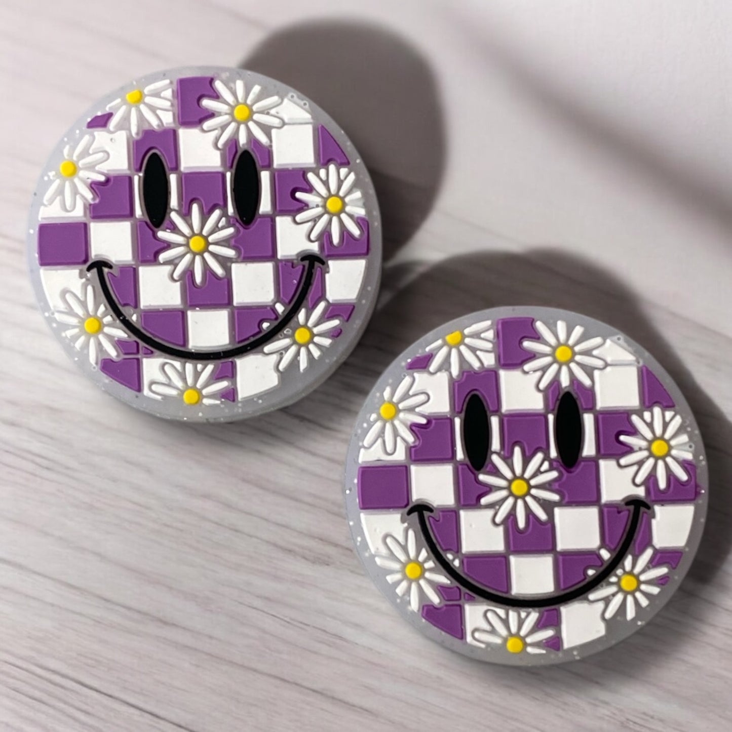 X69 - "Purple- Checkered Happy" Silicone Focal Bead (1 Count)