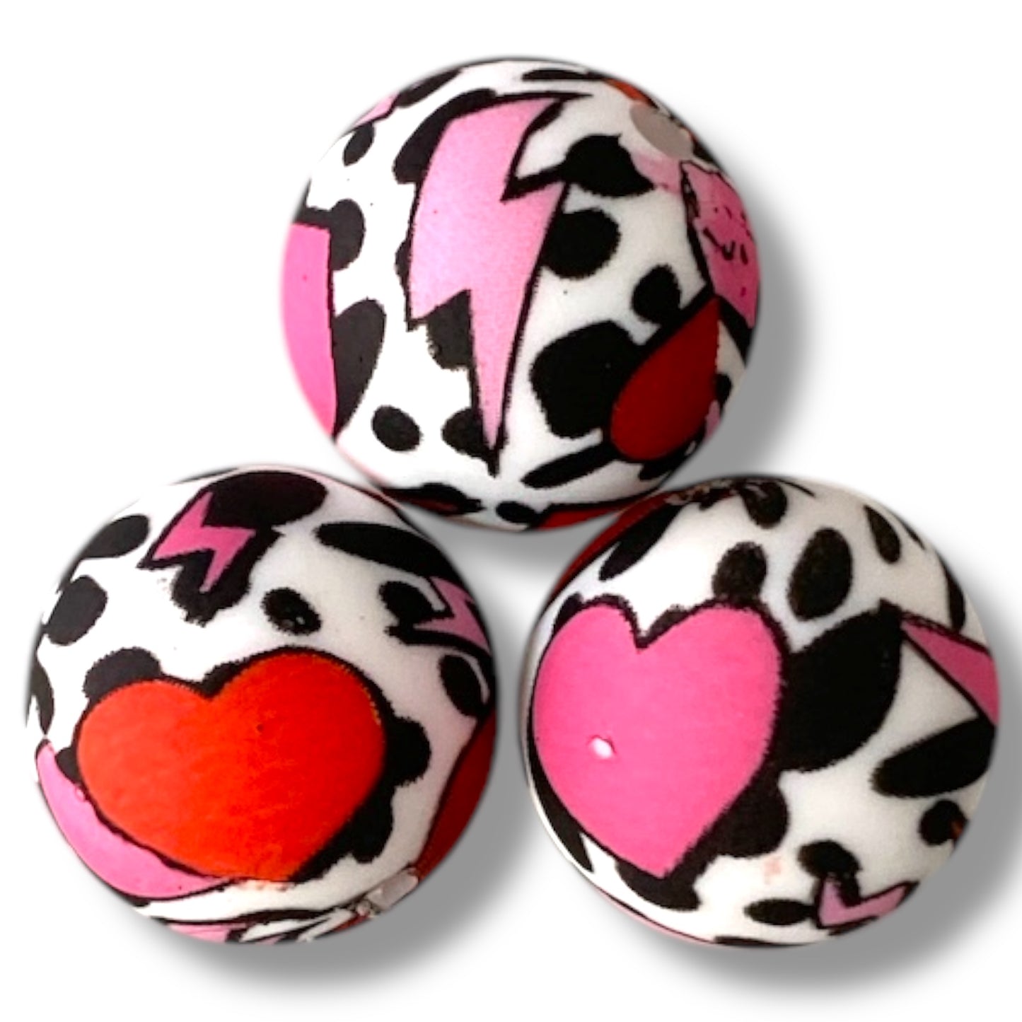 #708 - 15mm "Valentine's Cow Print" Silicone Beads