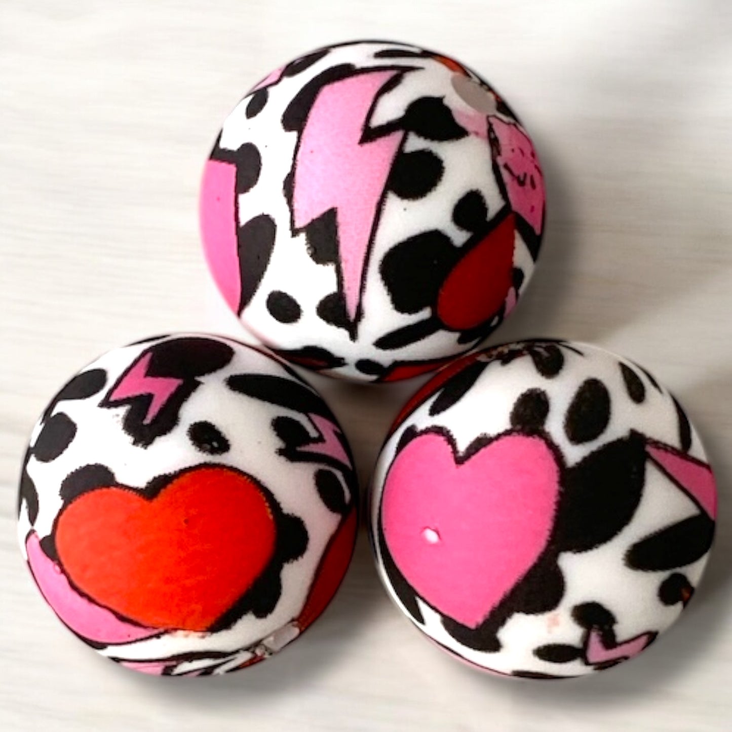 #708 - 15mm "Valentine's Cow Print" Silicone Beads