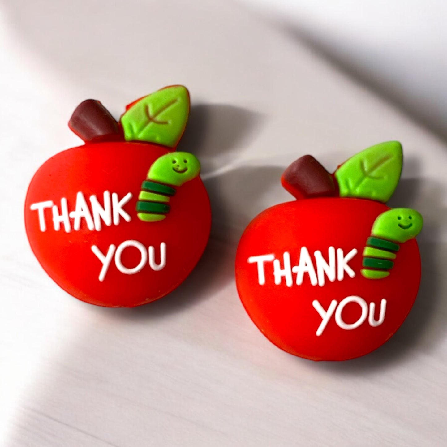 X312- "Teacher / Thank You 3D Apple- Red" Silicone Focal Bead (1 Count)