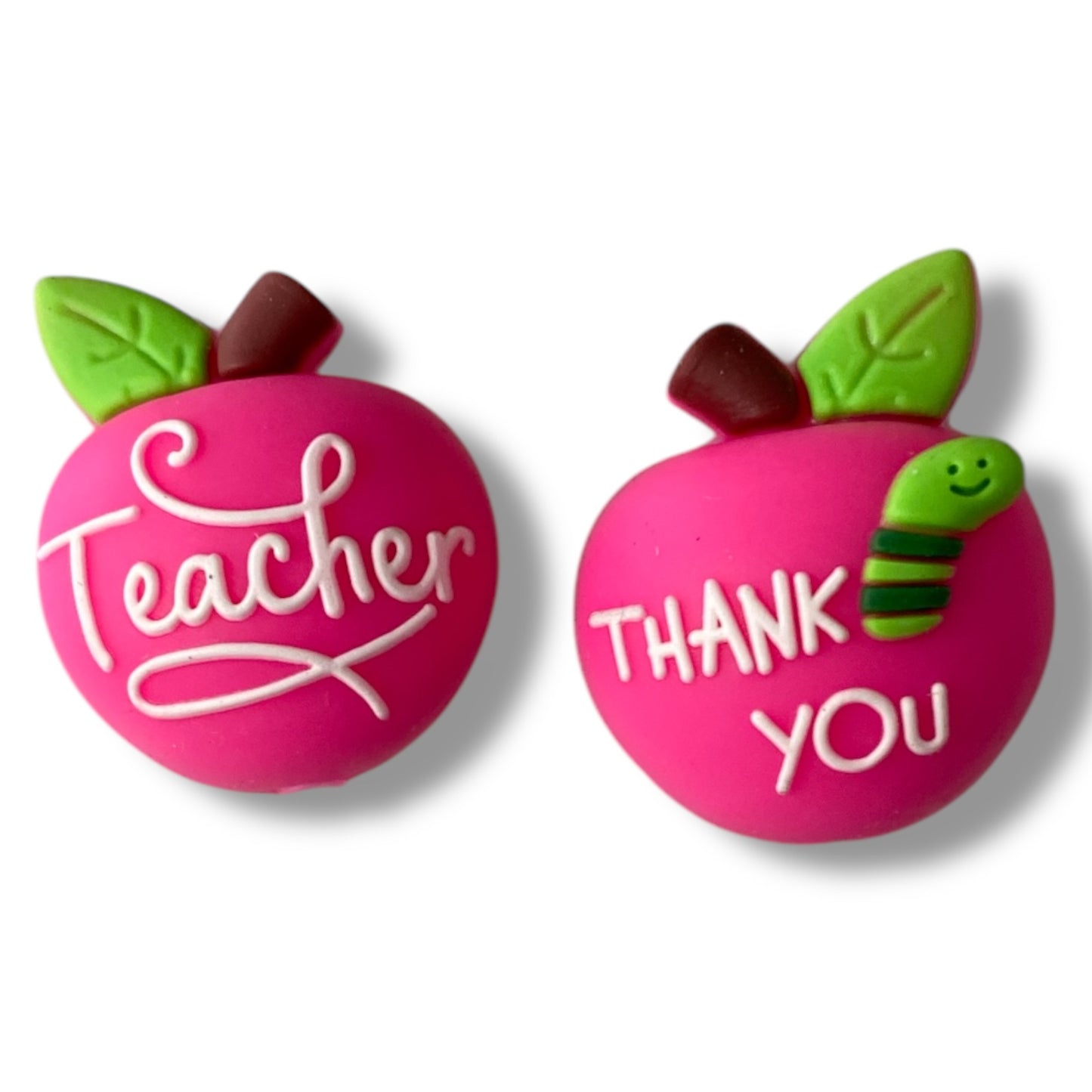 X313- "Teacher / Thank You 3D Apple- Dark Pink" Silicone Focal Bead (1 Count)