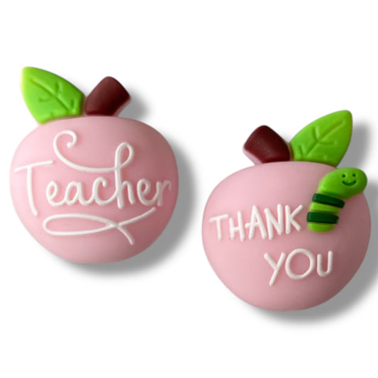 X311- "Teacher / Thank You 3D Apple- Light Pink" Silicone Focal Bead (1 Count)