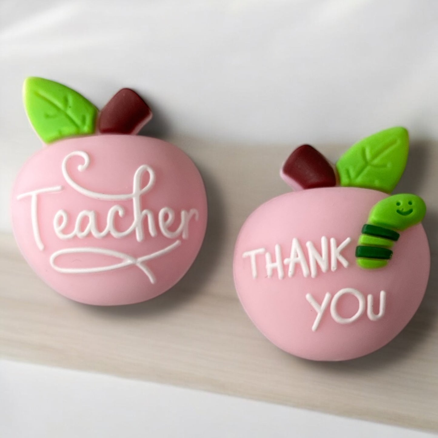 X311- "Teacher / Thank You 3D Apple- Light Pink" Silicone Focal Bead (1 Count)