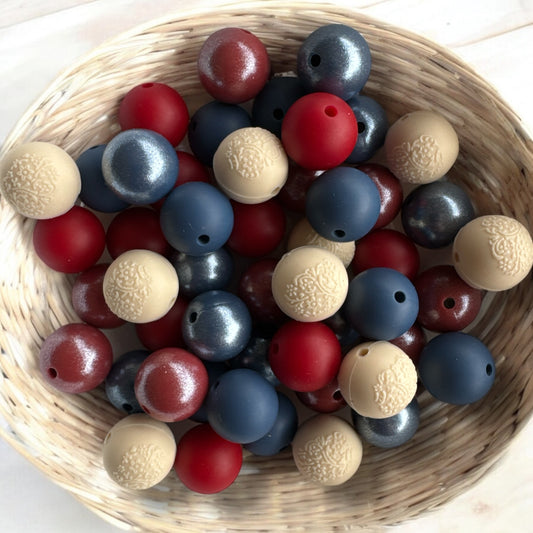 "Americana" 15mm Silicone 50 Count Bead Pack – Ideal for Beadable Pens & Keychains