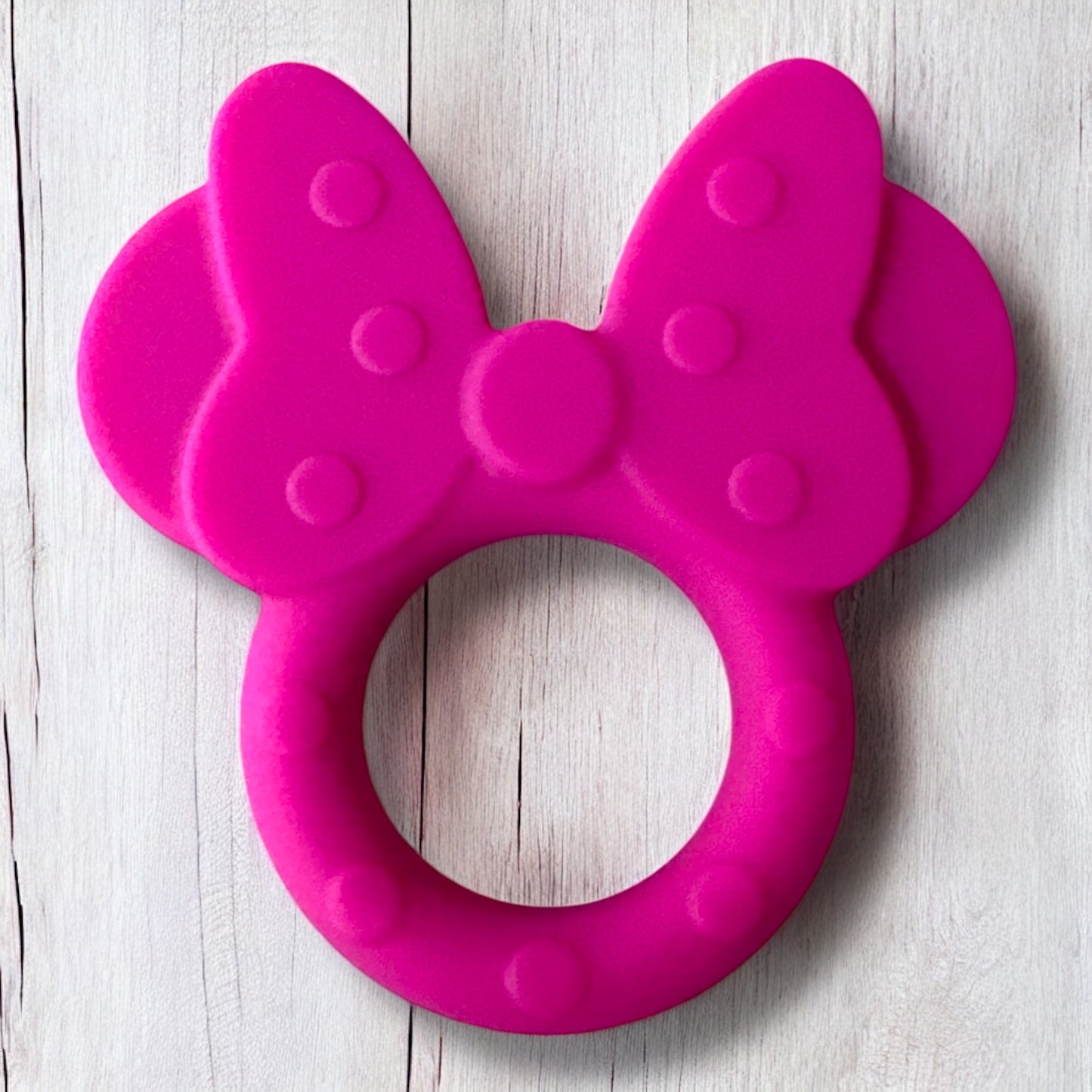 X389- "Dark Pink Bow Mouse"  (1 Count) Teether/Pendant Silicone