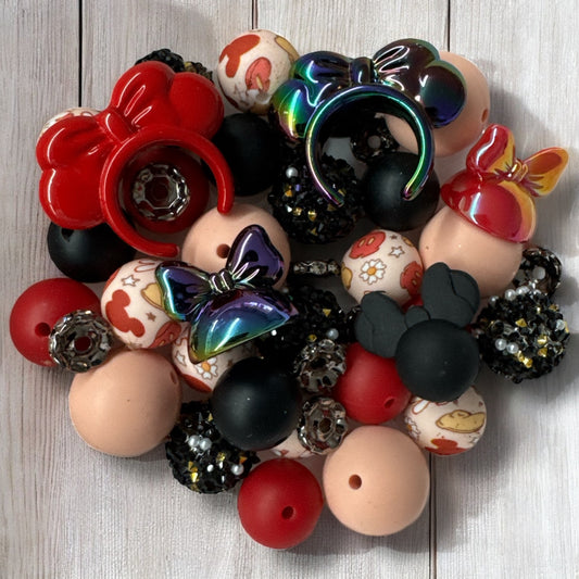 CK- 117-  🐭 Red Mouse Character Inspired – 42 Pc Bead Set 🐭
