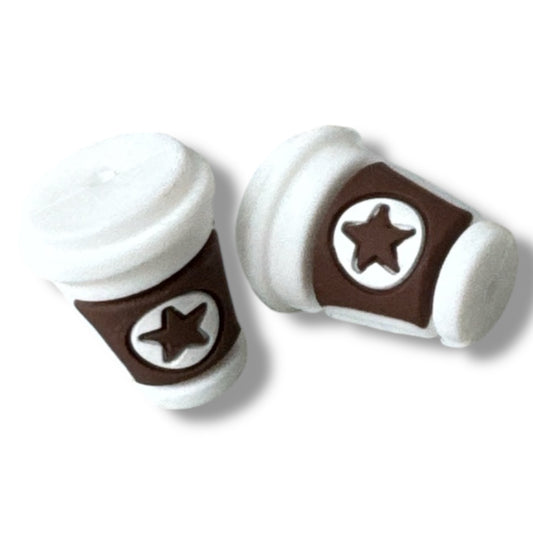 X152- "3D White w/Brown Star Coffee " Silicone Focal Bead (1 Count)