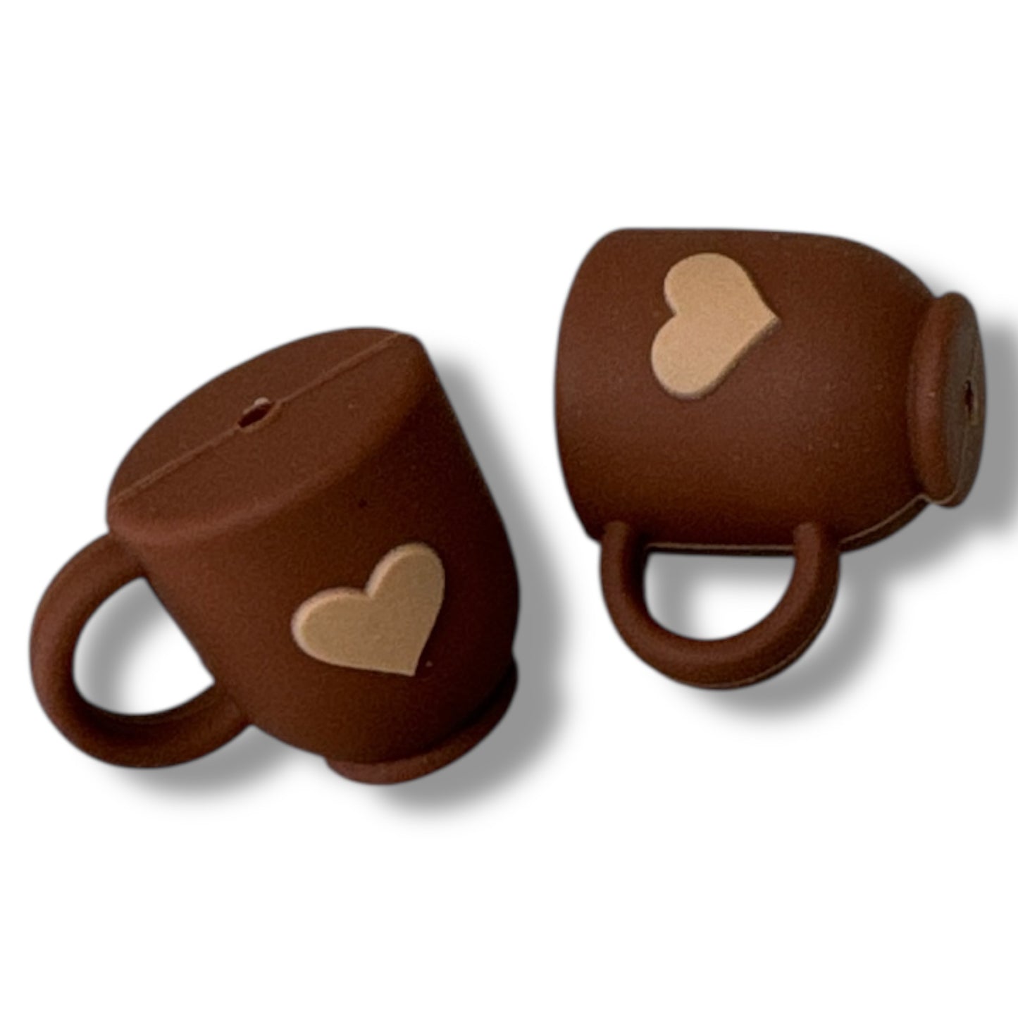 X151- "3D Brown Heart Coffee Mug" Silicone Focal Bead (1 Count)