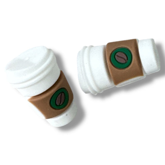 X169- "3D White w/Green Star Coffee " Silicone Focal Bead (1 Count)