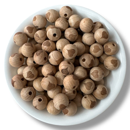 T248- 15mm "Heart" Beechwood Round Beads