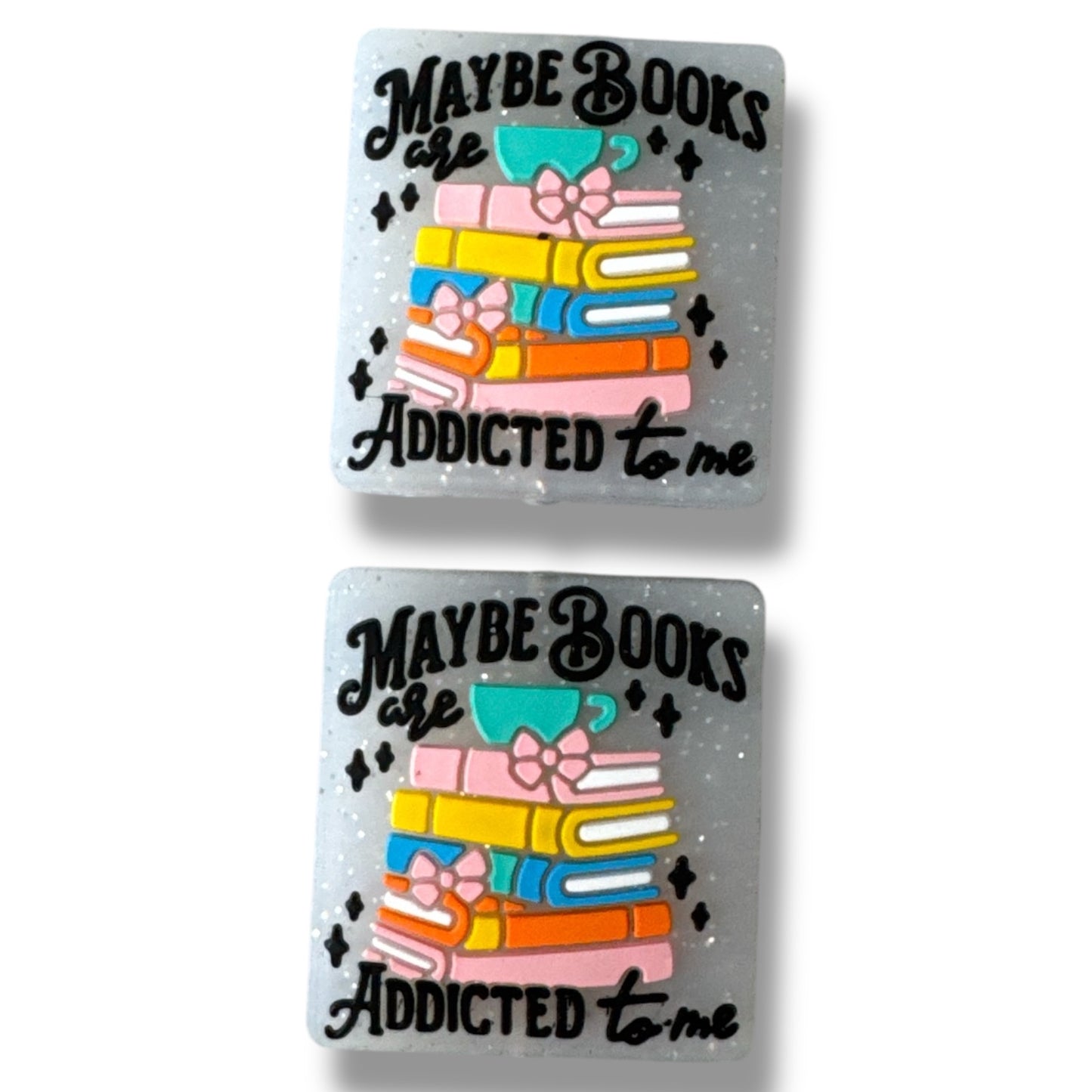 h861 "Maybe Books Are Addicted To Me" Silicone Focal Bead (1 Count)