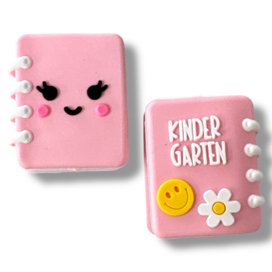 X285-  “3D Book- Kindergarten- Light Pink” Silicone Focal Bead (1 Count)