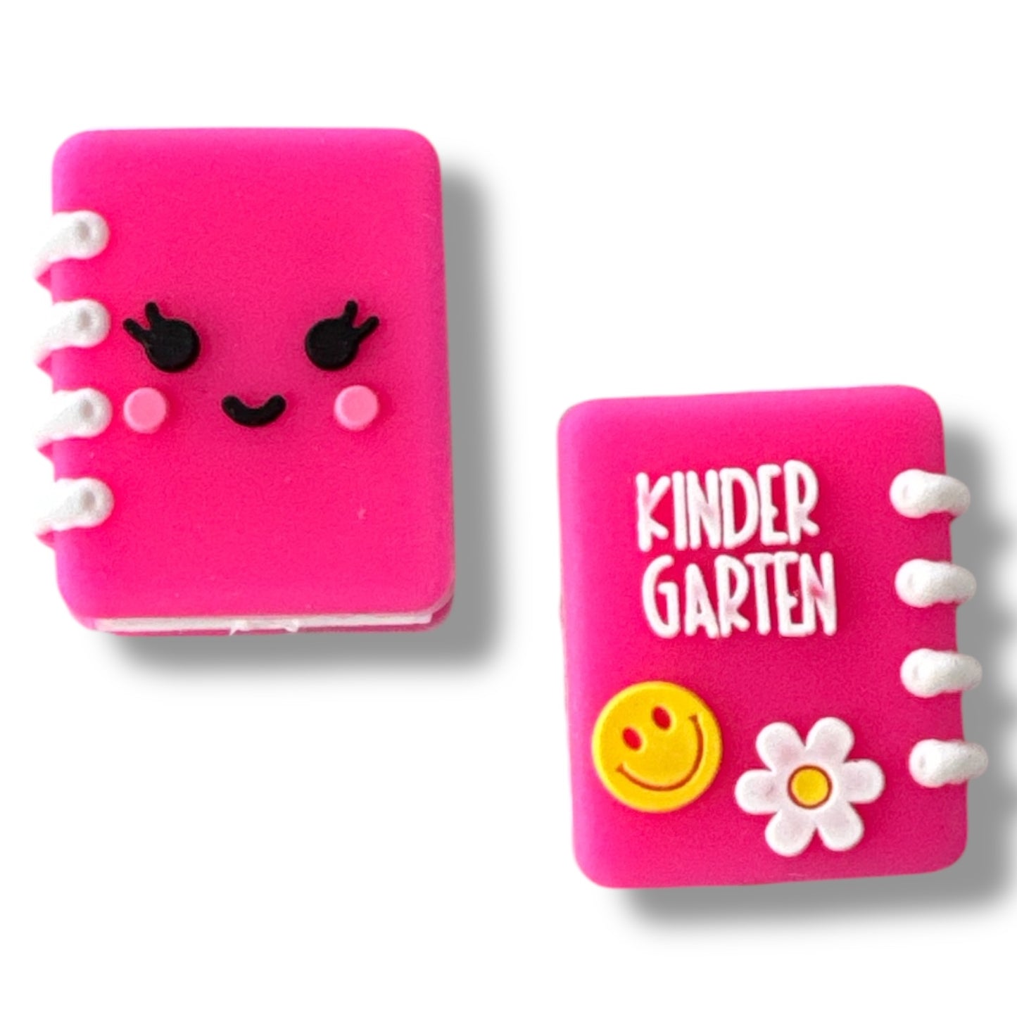 X284-  “3D Book- Kindergarten- Dk Pink” Silicone Focal Bead (1 Count)