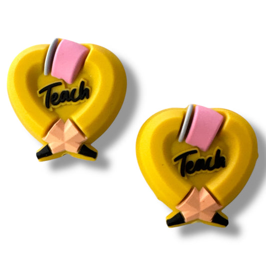 X280-  “Teacher (Heart Pencils)” Silicone Focal Bead (1 Count)