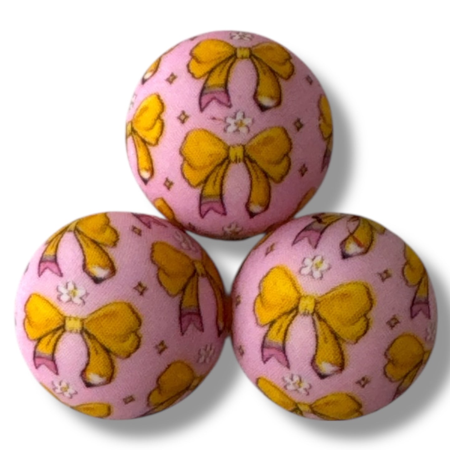 T415- 15mm "Pink Pencil Bow" Pattern Silicone Beads