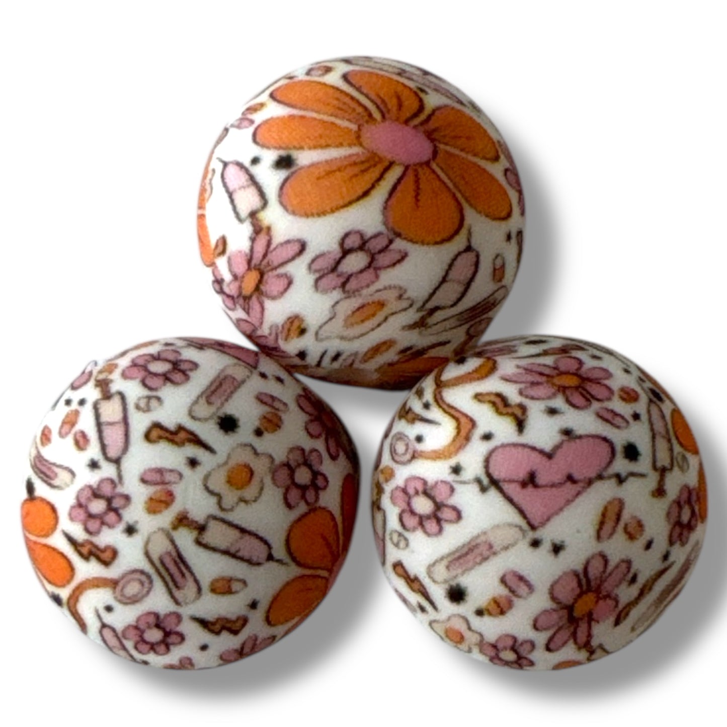 T413- 15mm "Medical / Floral" Pattern Silicone Beads