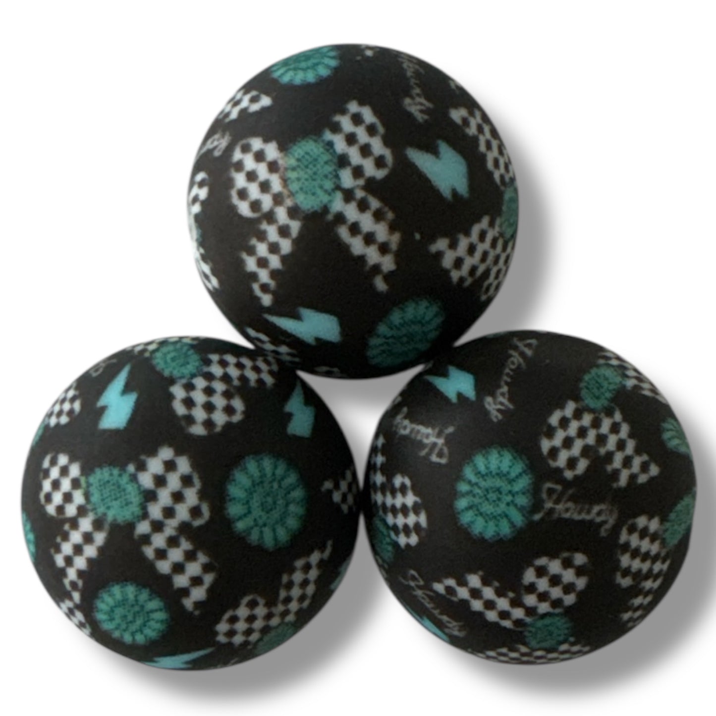 #707- 15mm "Turquoise Disco" Pattern Silicone Beads