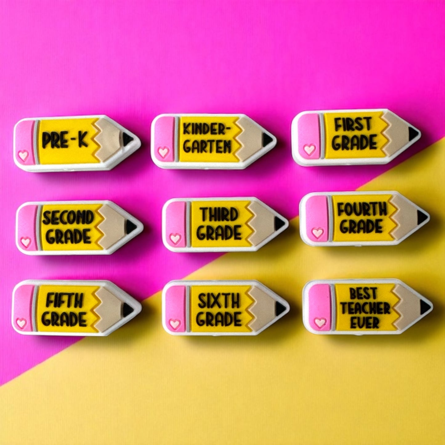 A23-   "Grade- School" Silicone Focal 9 Bead Set