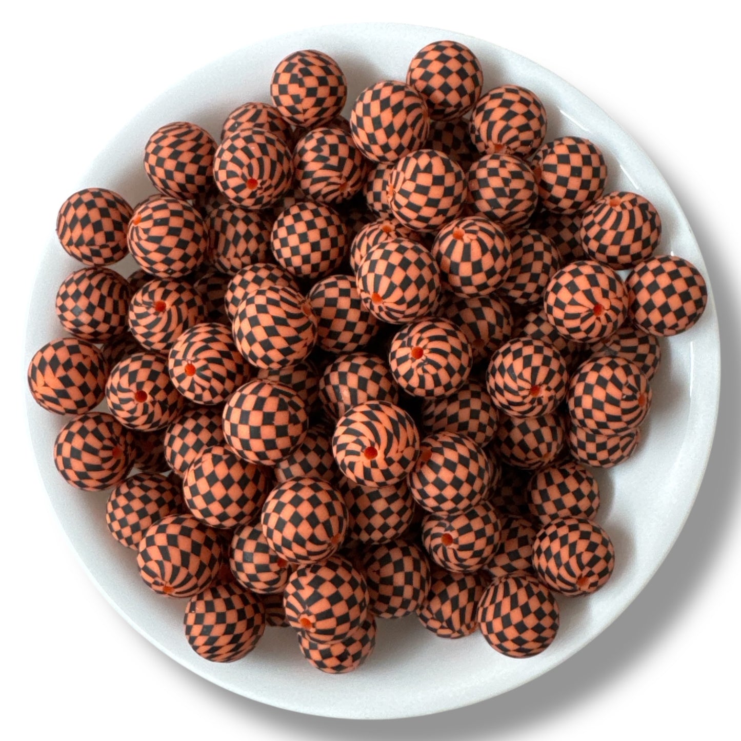 T439 - 15mm  “Orange Checkered” Silicone Beads