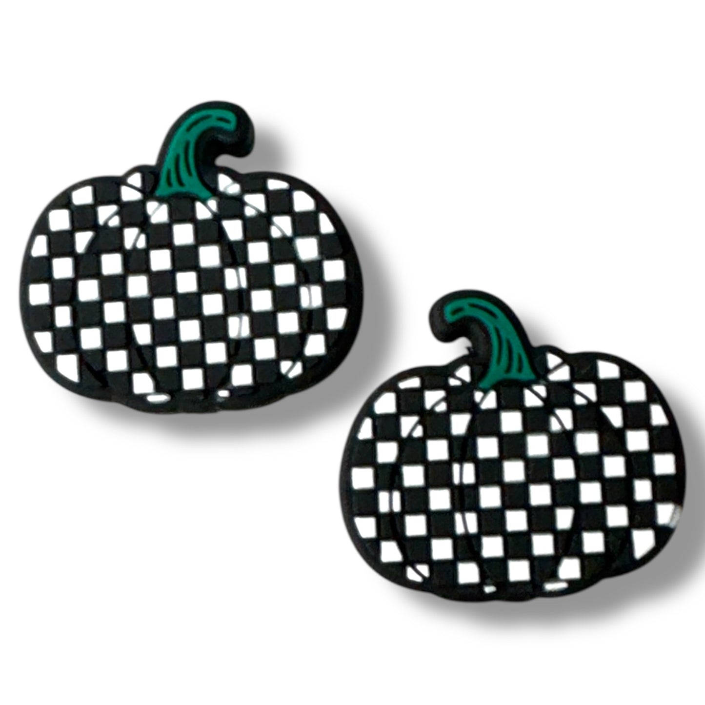 h898- "Checkered Pumpkin" Silicone Focal Bead