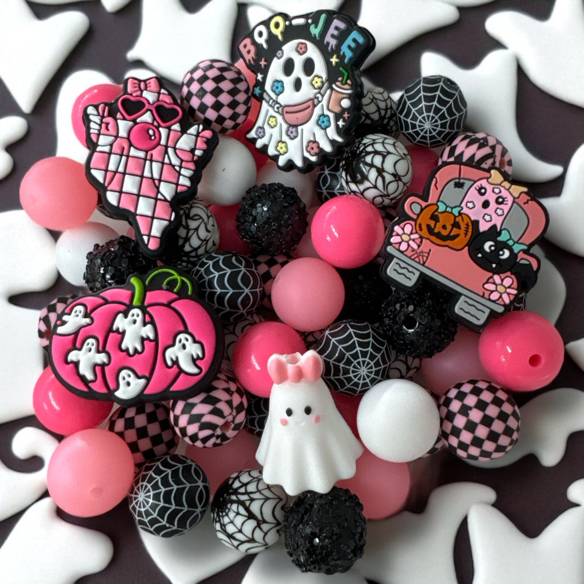 CK- 126-   15mm “Oh Hey Boo” 70 Count Mixed Pack Beads (w/glow beads)