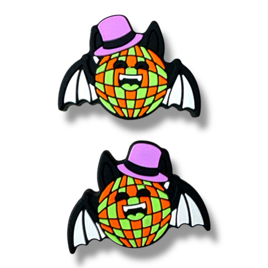h897- "Halloween Disco Bat / Orange & Green" Silicone Focal Bead