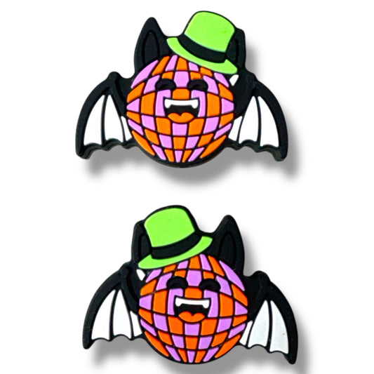 h896- "Halloween Disco Bat / Orange & Purple" Silicone Focal Bead