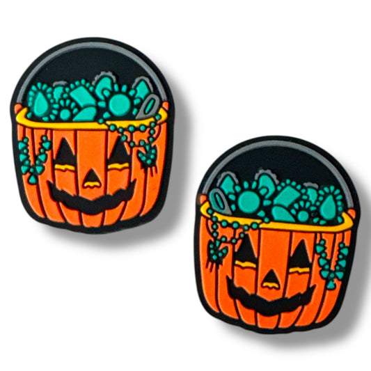 h914- "Jack O Lantern Turquoise Basket" Silicone Focal Bead
