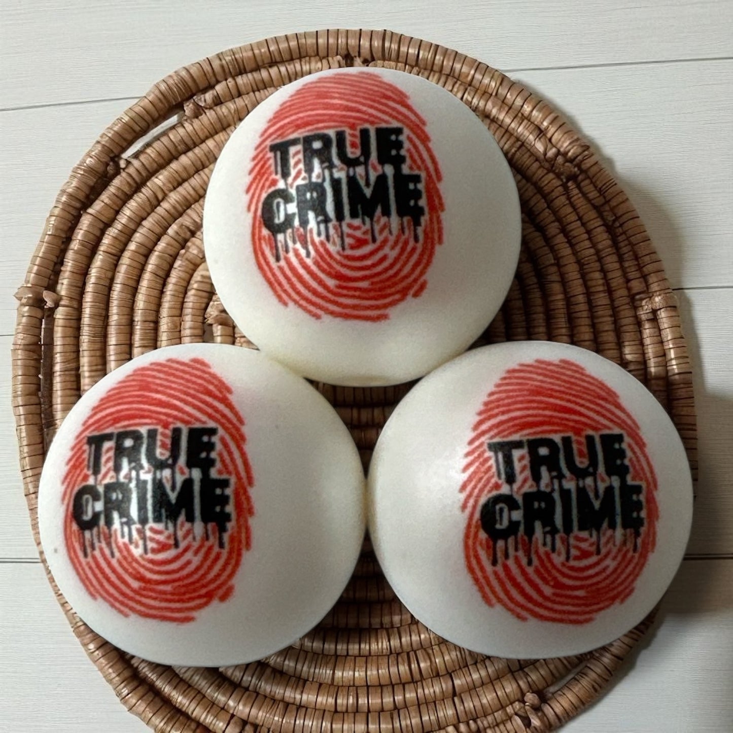 #152- 20mm "True Crime" Printed Acrylic Pearl Bead (1 Count)