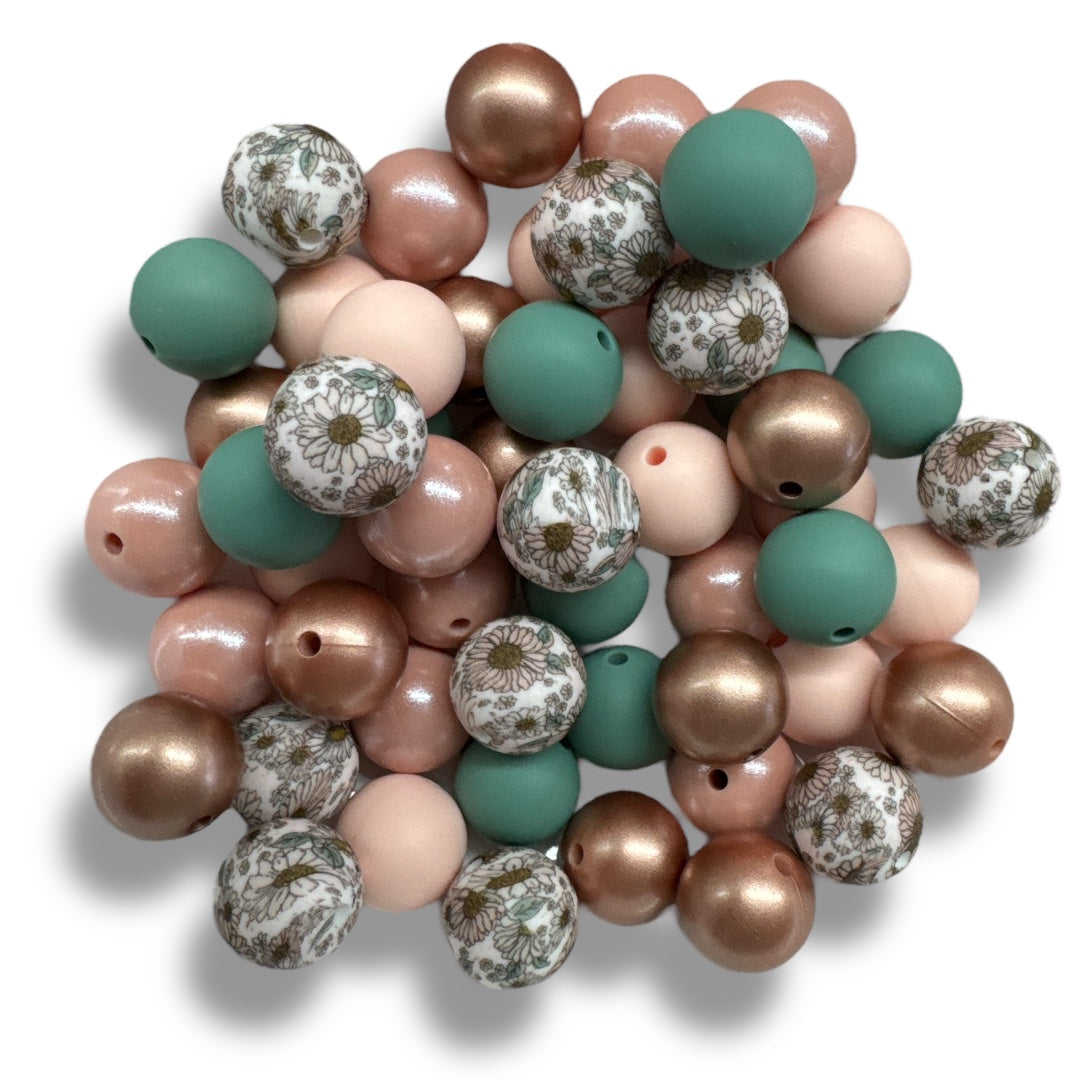 CK- 76-  15mm "Gorgeous Floral" (50 Count) Silicone Bead Pack (The Sara Collection)