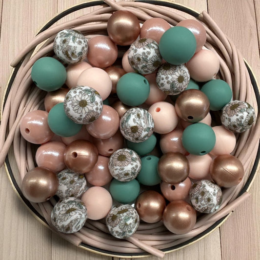 CK- 76-  15mm "Gorgeous Floral" (50 Count) Silicone Bead Pack (The Sara Collection)