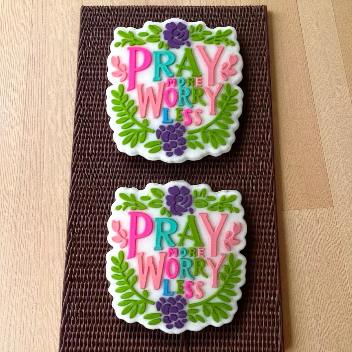 T99- "Pray More Worry Less (White)" Silicone Focal Bead