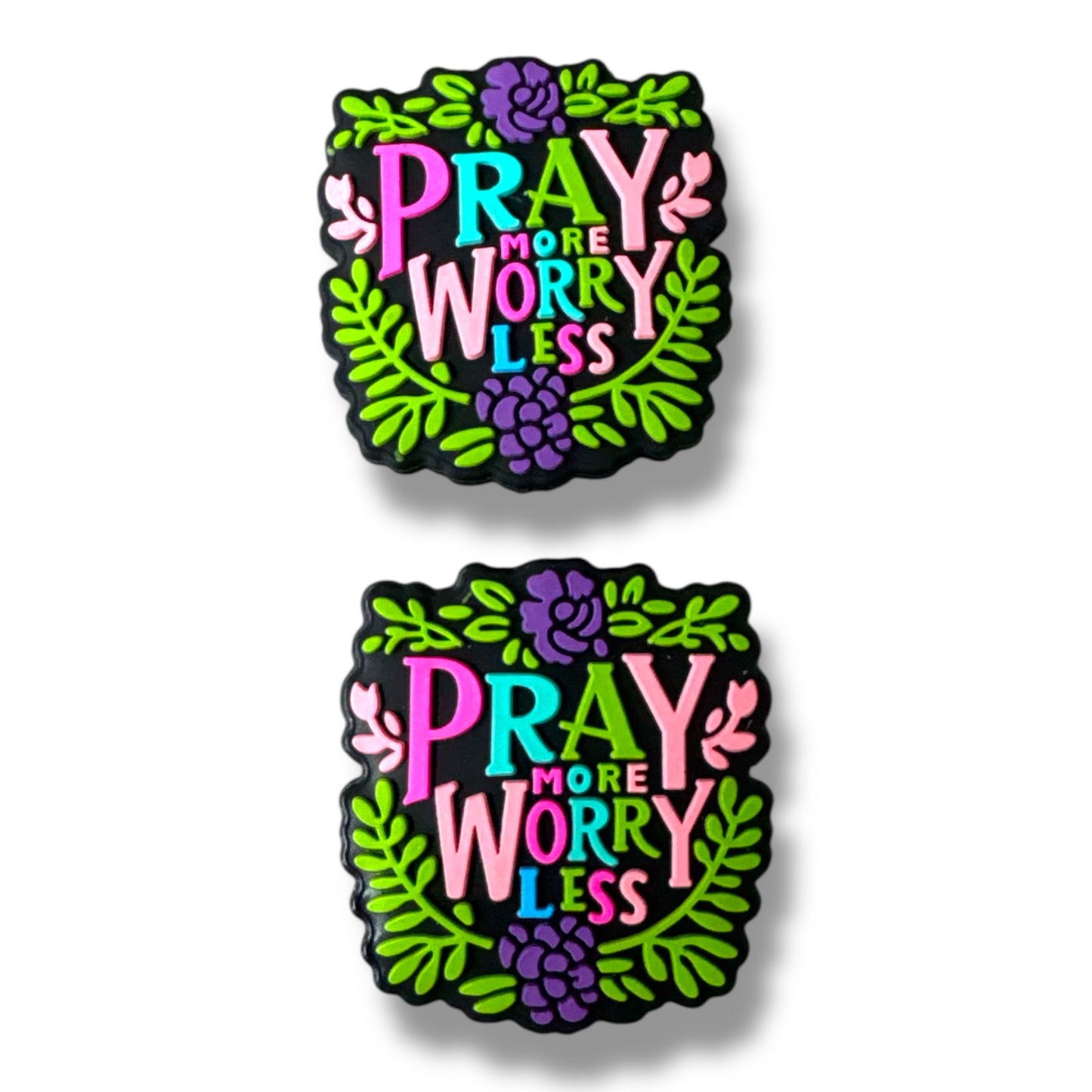 T97- "Pray More Worry Less (Black)" Silicone Focal Bead