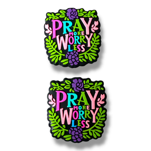 T97- "Pray More Worry Less (Black)" Silicone Focal Bead