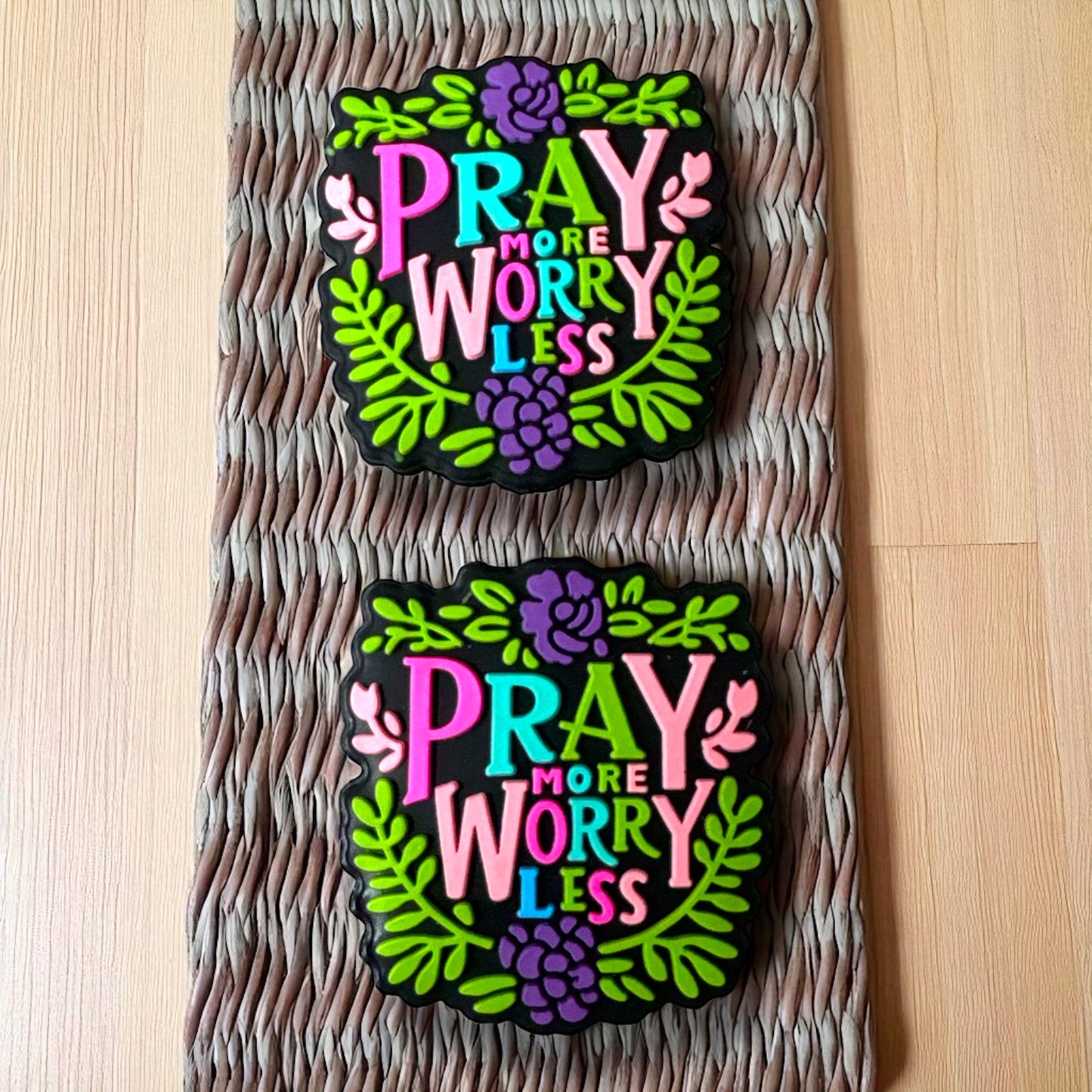 T97- "Pray More Worry Less (Black)" Silicone Focal Bead