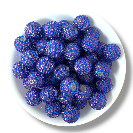 #1251 -  20mm Blue / Purple Striped Rhinestone  Beads (1 Count)