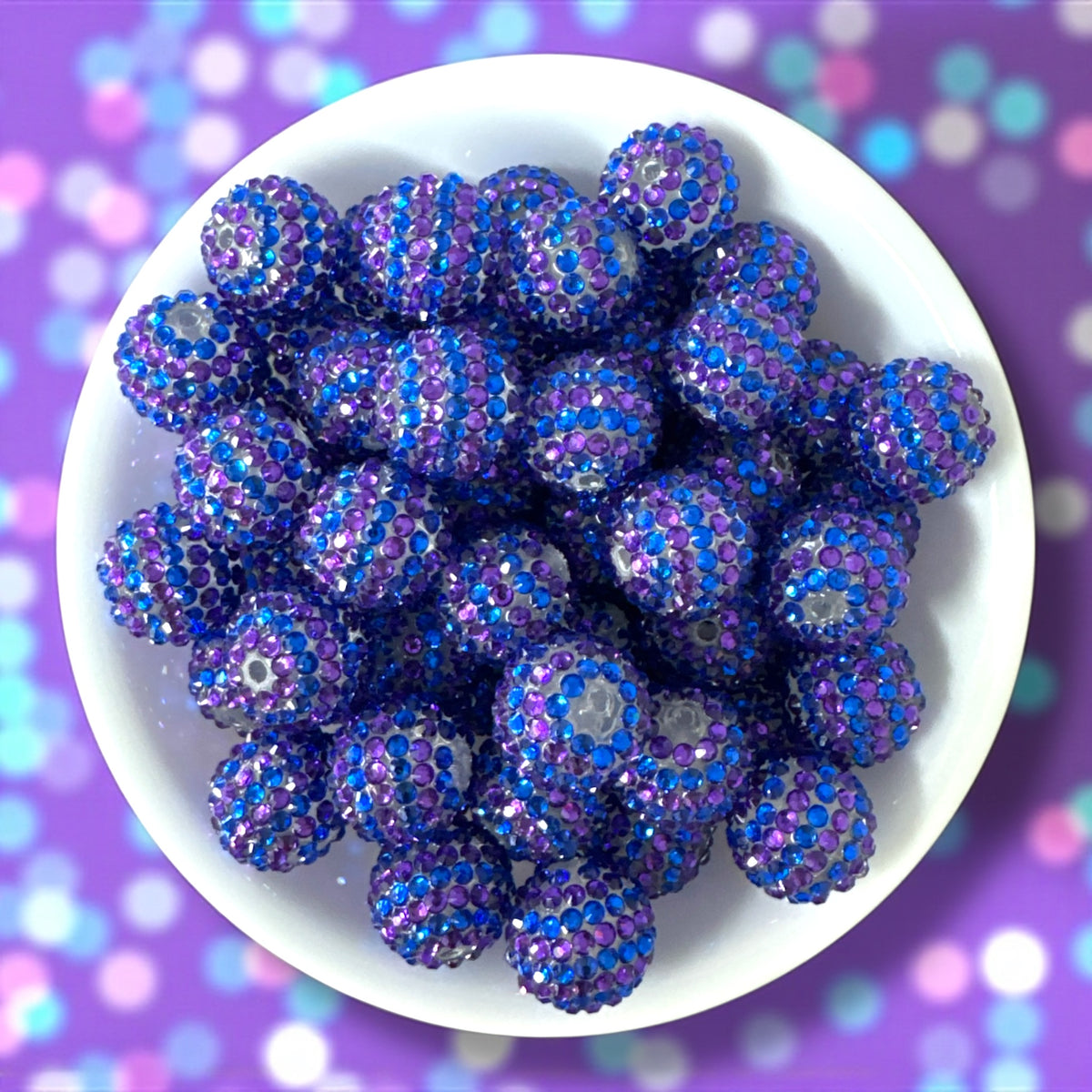 #1251 -  20mm Blue / Purple Striped Rhinestone  Beads (1 Count)