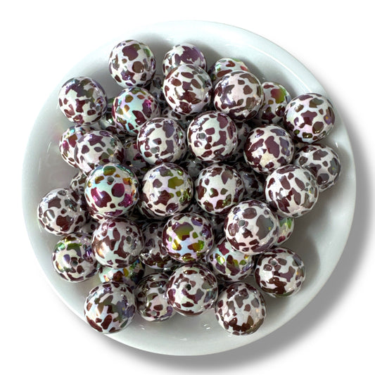 #946- 20mm Brown & White Opal Cow  Acrylic Beads (1 Count)