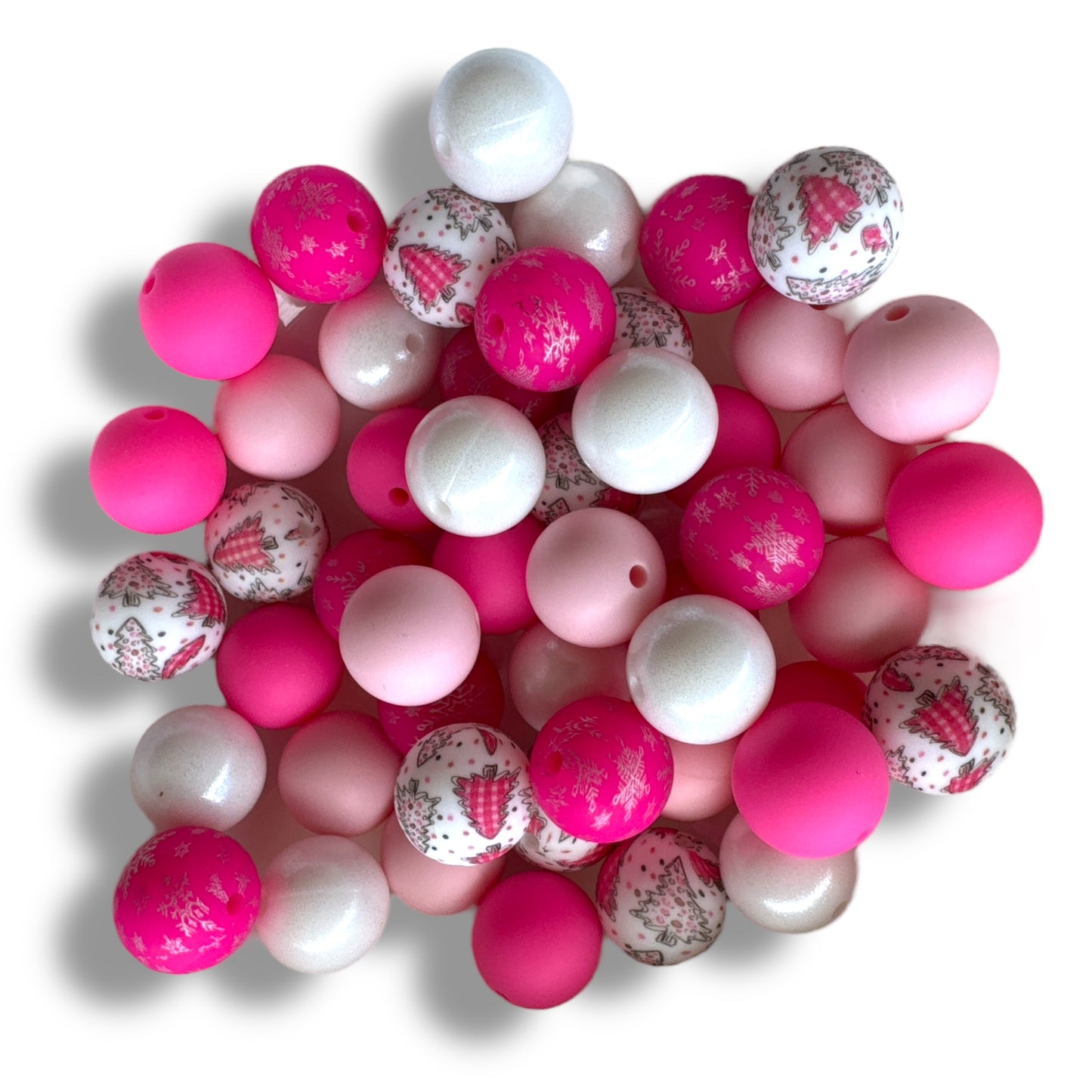 CK- 200-   🎀 15mm “Pinkmas” 50 Count Mixed Pack Silicone Beads❄️