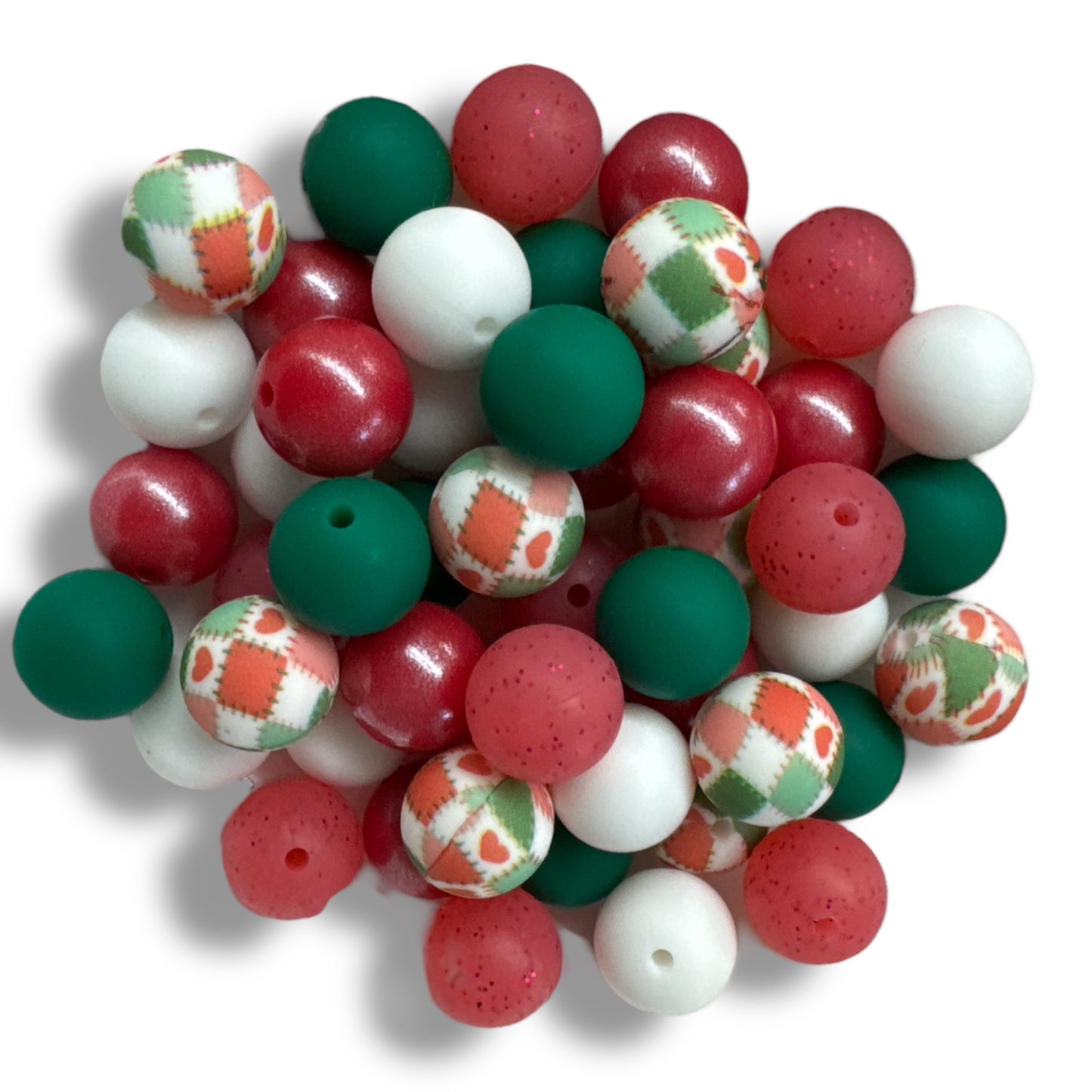 CK- 7-   🎄 15mm “Christmas Patchwork” 50 Count Mixed Pack Silicone Beads 🎄