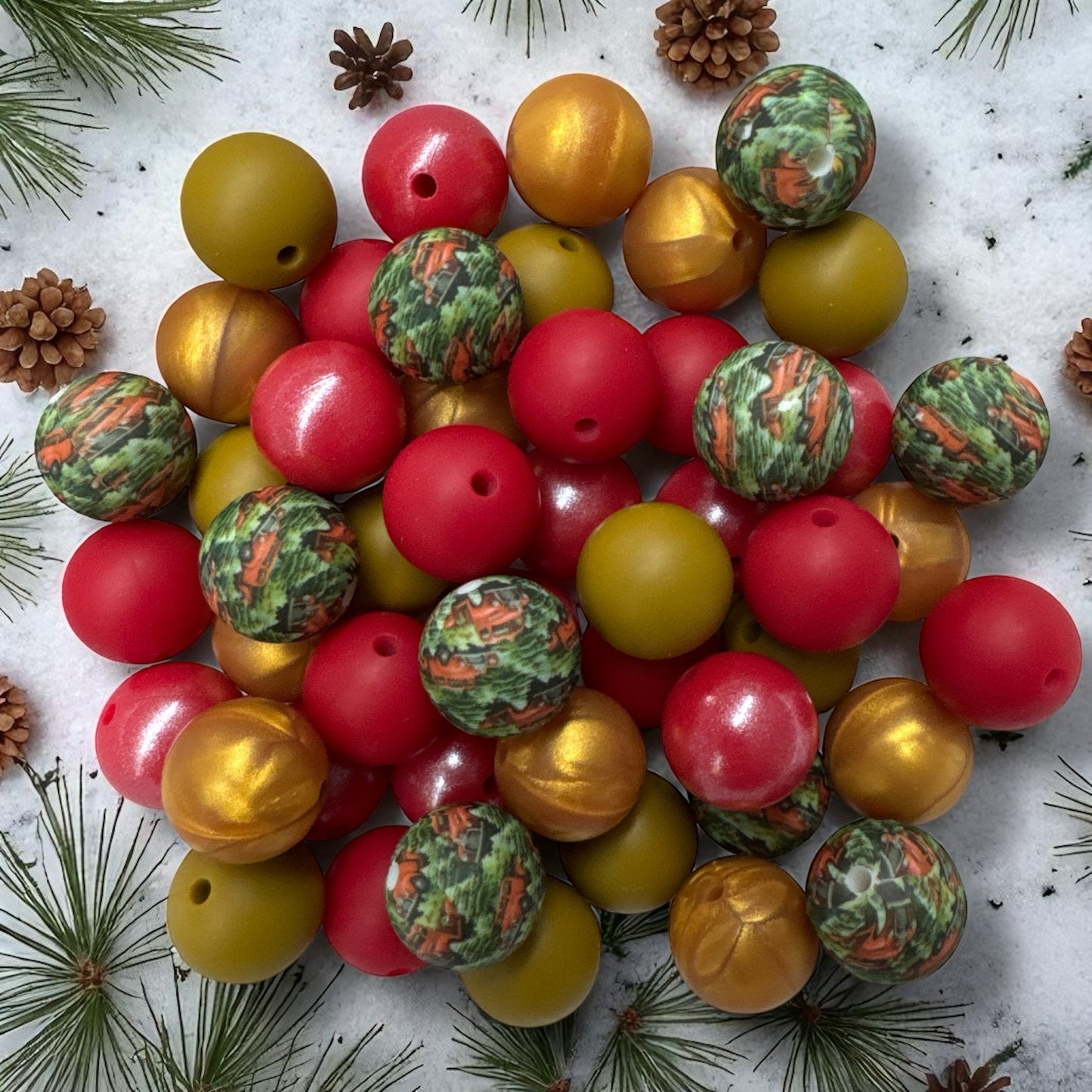 CK- 172-   🎄 15mm “Nostalgic Christmas” 50 Count Mixed Pack Silicone Beads 🎄