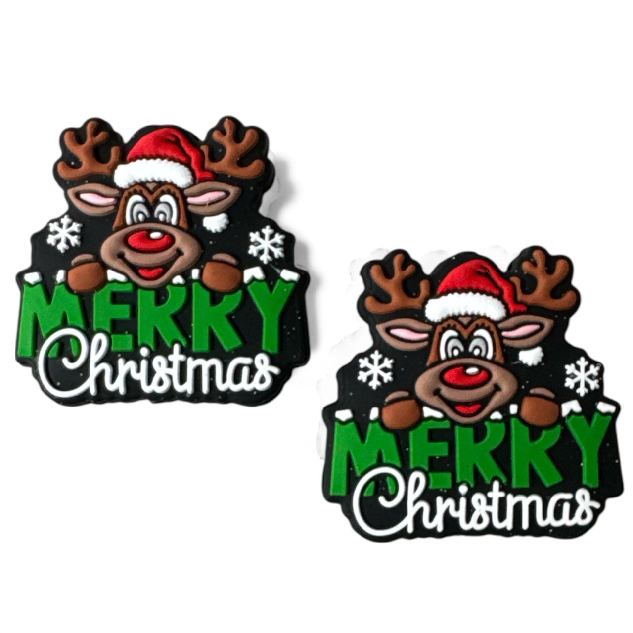 X83- "Merry Christmas- Reindeer" Silicone Focal Bead