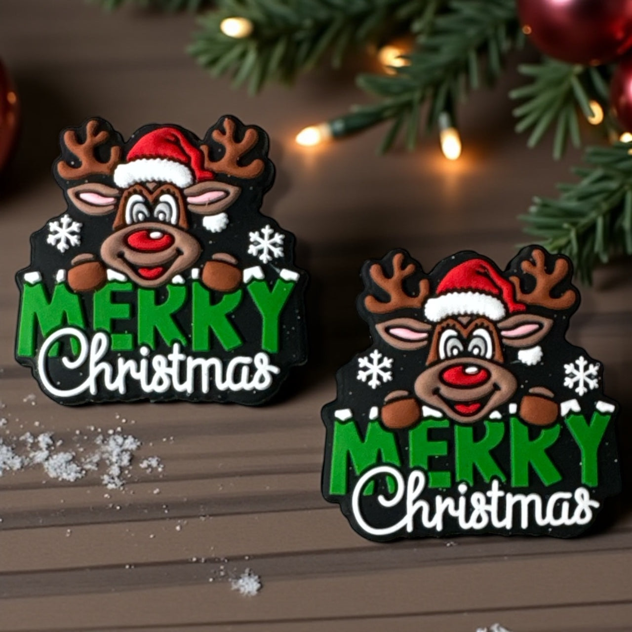 X83- "Merry Christmas- Reindeer" Silicone Focal Bead