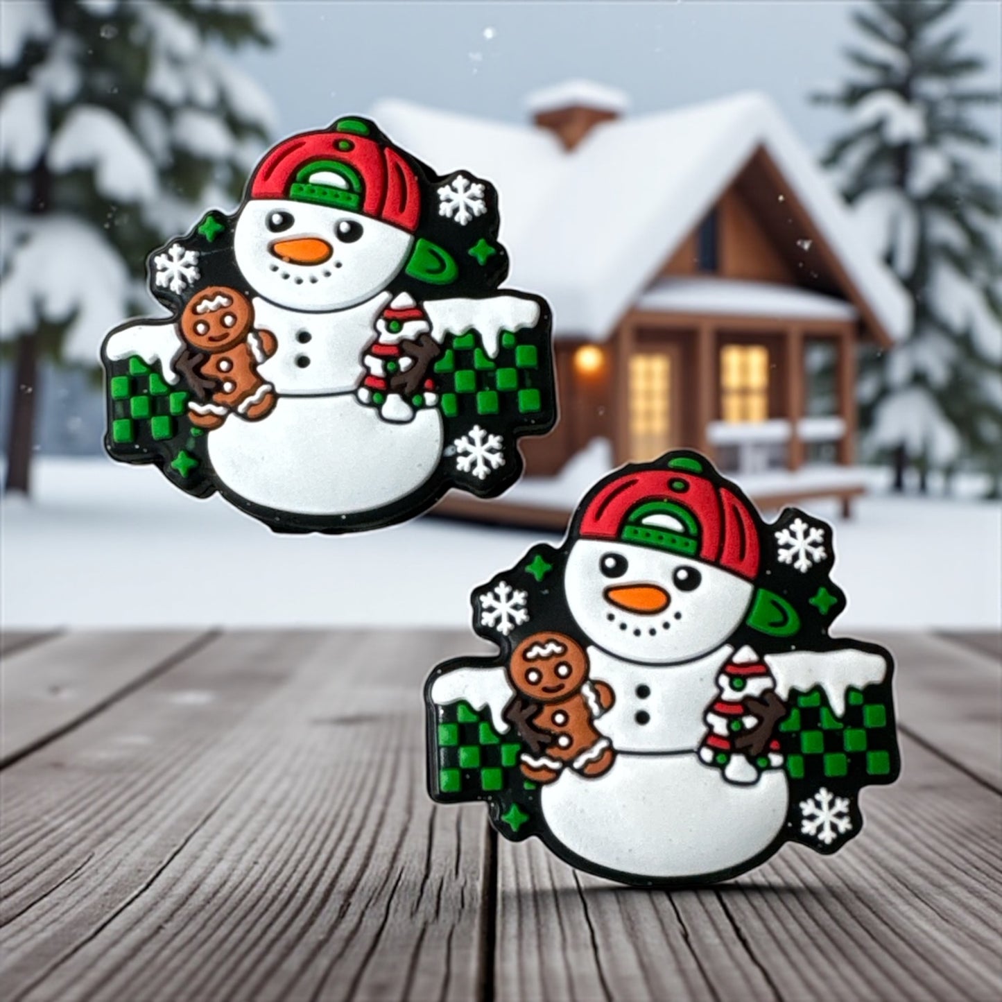 X79- "Snowman with Hat" Silicone Focal Bead
