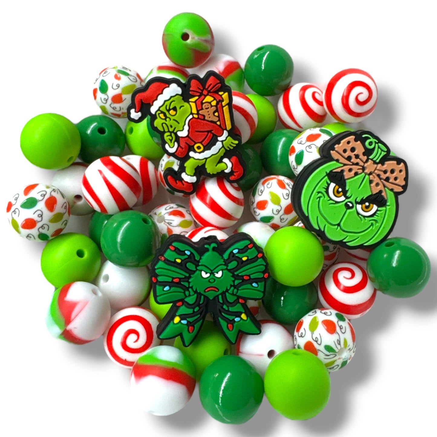 CK- 15-  💚 “Grinchmas” 15mm 53 Count Silicone Bead Mix 💚