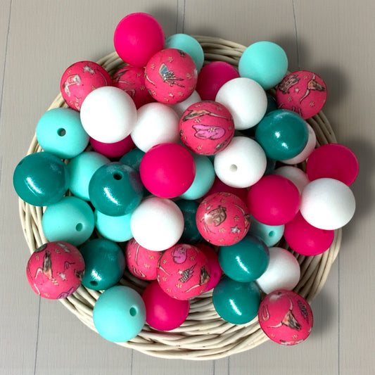 CK- 198- 🪩 Disco Cowgirl Silicone Bead Mix – 15mm (50 Count)